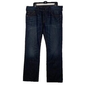 Men's True Religion Ricky Pyramid Studded Straight Blue Jeans  38